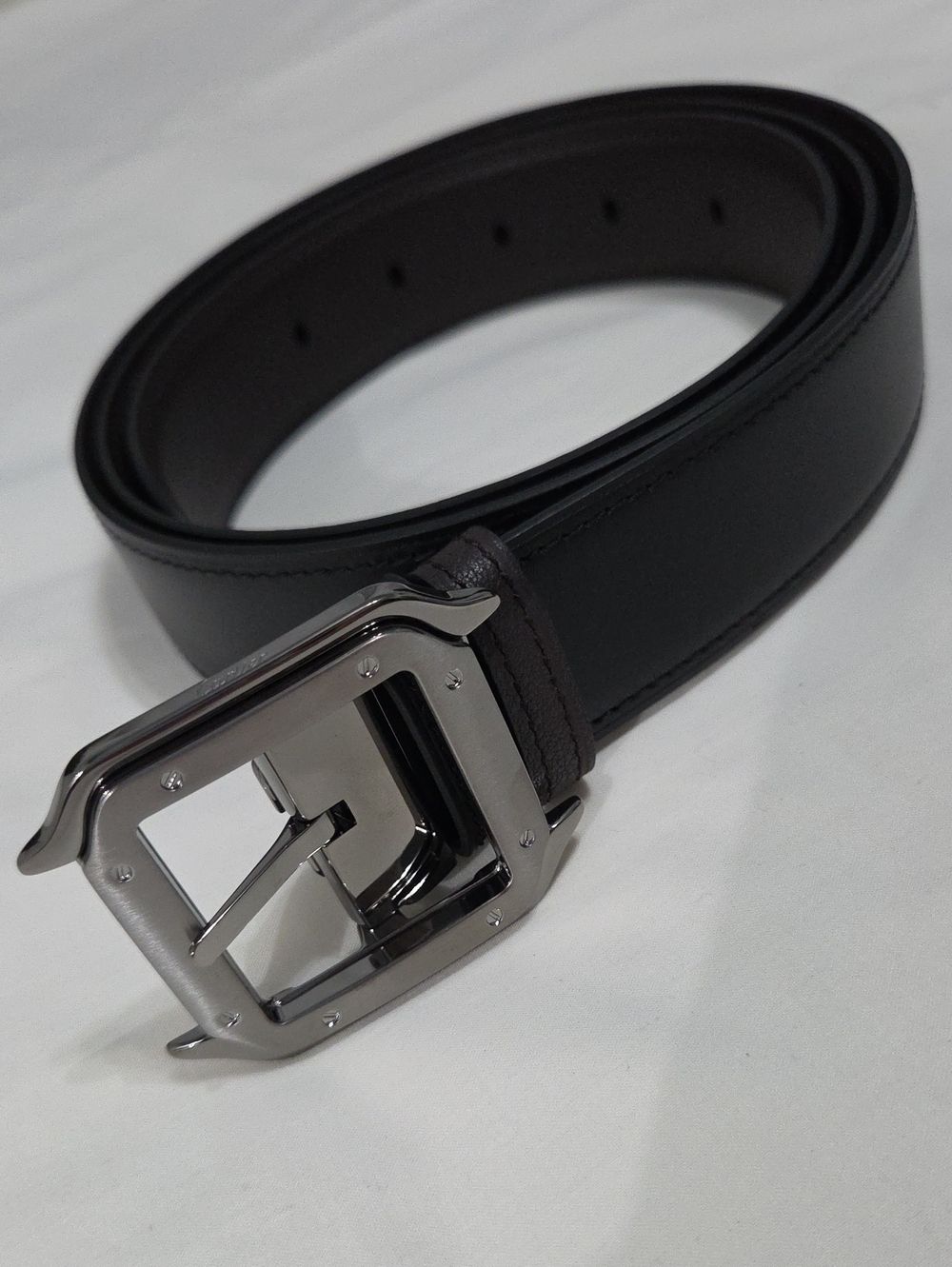 Cartie Santos Reversible Black Brown Leather Belt Dark Chrome Buckle